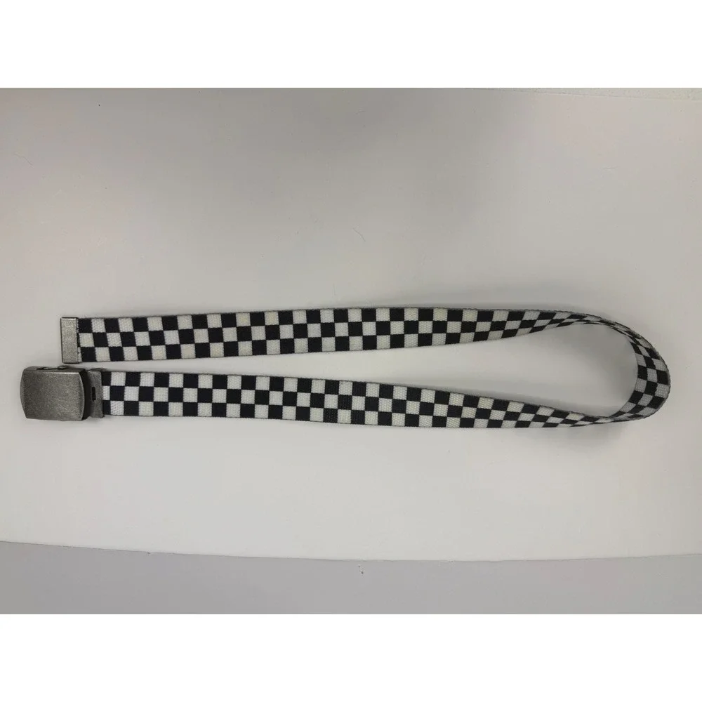 Brandy Melville Black White Checkered Canvas Web Belt Silver Flip Buckle OS